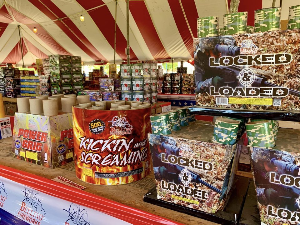 500 gram fireworks cakes at a Bellino Fireworks stand in Omaha, Nebraska