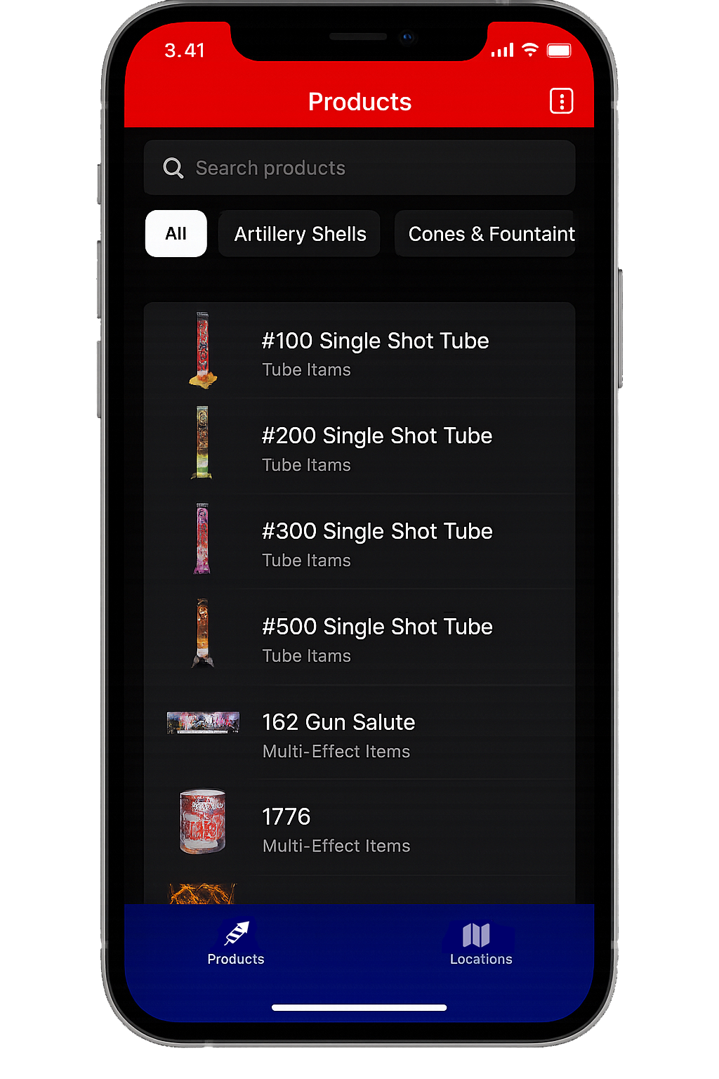 Bellino Fireworks app in hand